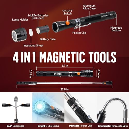 SYMNTEM Fathers Day Dad Gifts Magnetic Pickup Tool 6in1 Multitool PenIncludes Touch Screen Stylus Rulers Bubble Level Screwdrivers Ballpoint Pen Birthday Gifts for Men Dad Husband Women Black - Image 3