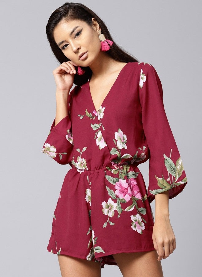 ساسافراس جمبسوت نسائي بنقشة الزهور بلون عنابي - Image 4