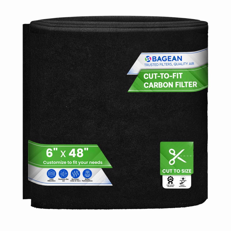 ورقة فلتر الكربون النشط قابلة للتقطيع 6 × 48 فلتر هواء كربوني لتنقية الهواء لمكيفات الهواء والنوافذ وفتحات الهواء والمزيد فلتر الفحم يمتص الروائح بفعالية وينعش الهواء 1 عبوة