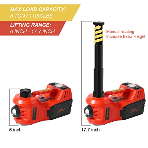 TYAYT 5 Ton Electric Hydraulic Car Jack Kit Portable with LED Light Compatible with Car SUV Truck Lifting Range 6177 Inches Red - Image 3