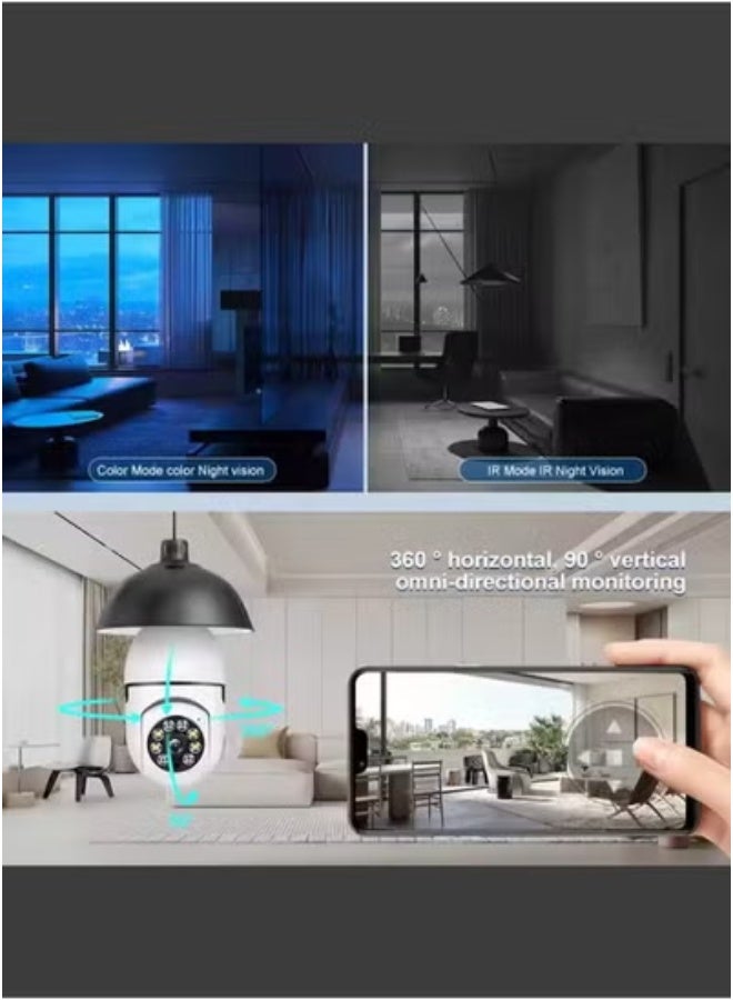 JAJEEK (عبوة من 2) كاميرا مصباح واي فاي بدقة 1080P و4MP ورؤية ليلية ملونة - صوت ثنائي الاتجاه، عرض بانورامي 360°، مراقبة شبكة IP لاسلكية، أمان داخلي وخارجي، وصول عن بُعد، كشف الحركة، تركيب سهل للمنزل والمكتب - Image 4