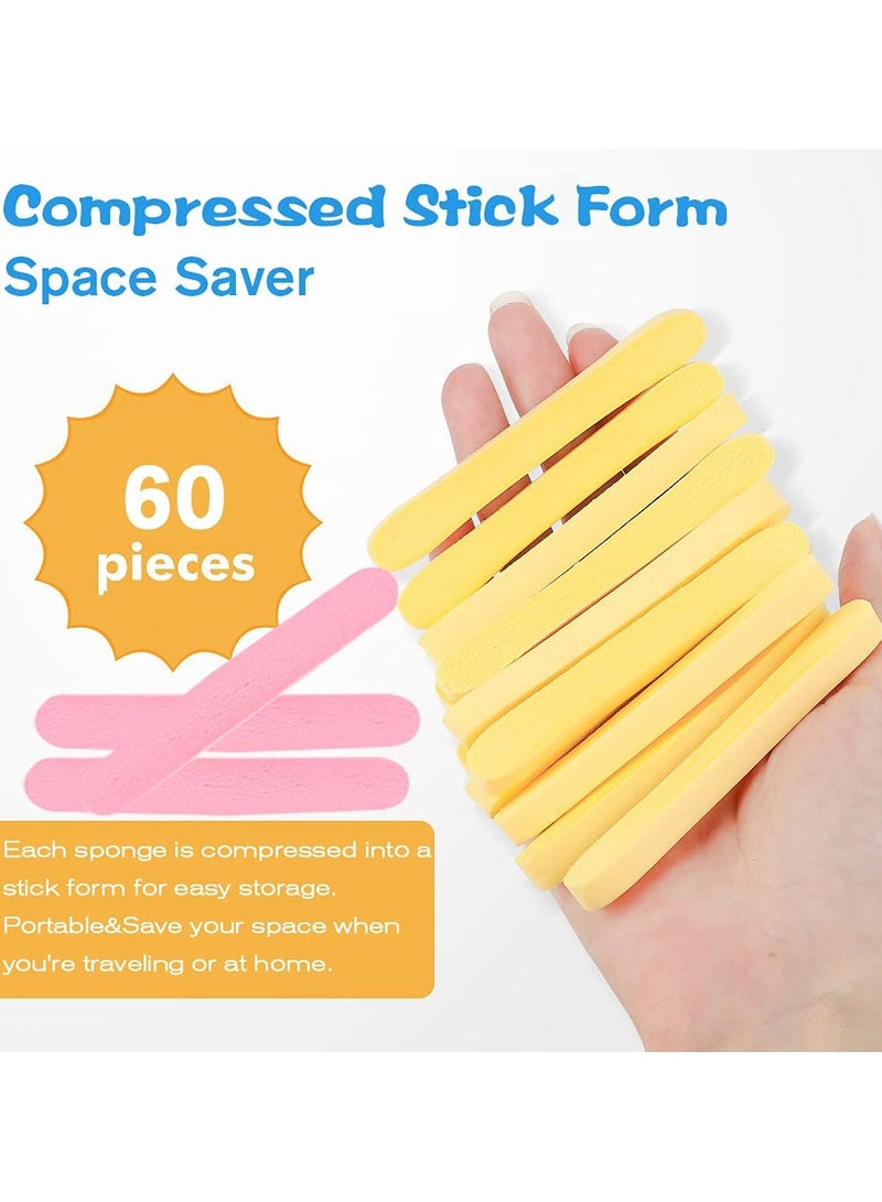 Generic 60PCS Compressed Facial Sponges for Cleansing & Makeup Removal, Soft, Reusable Exfoliating Sponge Pads for Daily Skincare (Yellow & Pink)  - Image 3