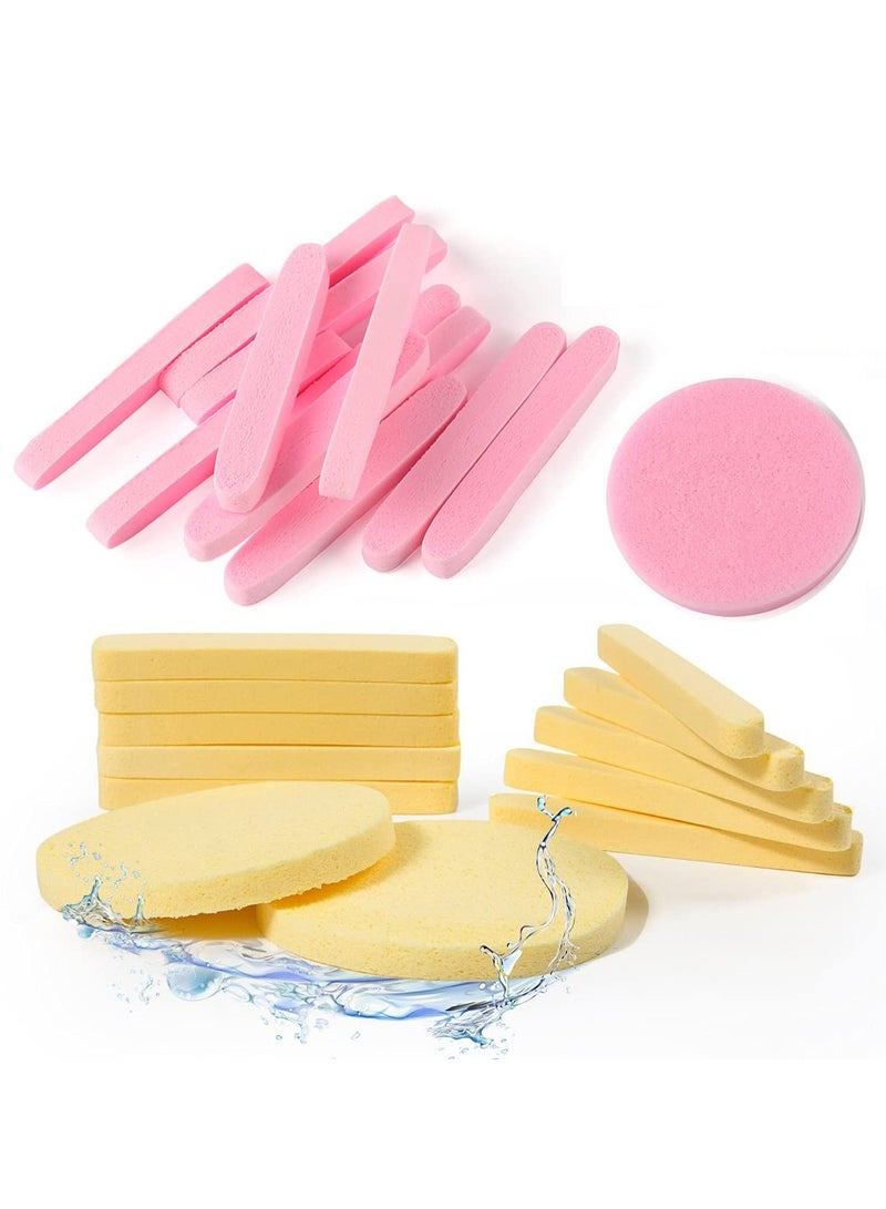60PCS Compressed Facial Sponges for Cleansing & Makeup Removal, Soft, Reusable Exfoliating Sponge Pads for Daily Skincare (Yellow & Pink) - Image 1