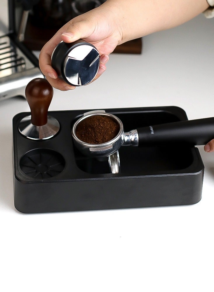 Professional Coffee Knock Box Espresso Tamping Station Coffee Portafilter Holder for 51/54/58mm Portafilters Multi-Function ABS Espresso Tool Storage for Barista and Home Use