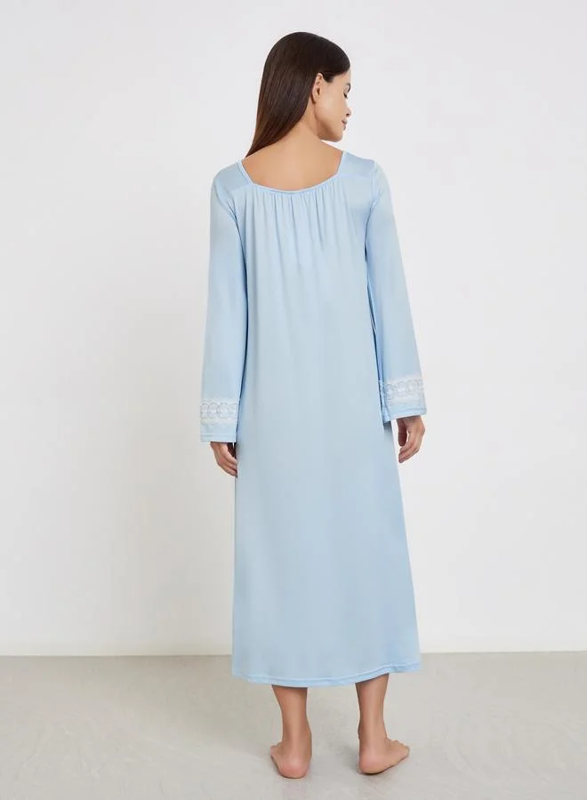 Take Two  Take Two Blue Lace Insert Long Sleeve Nightdress for Women | Best Price UAE
