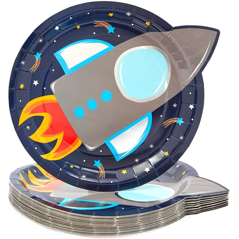 BLUE PANDA Space Party Pack - 99 Pieces, Blue, Serves 24 - Party Decorations Rockets, Blast Off Birthday Plates & Outer Space Tablecloth - Image 4