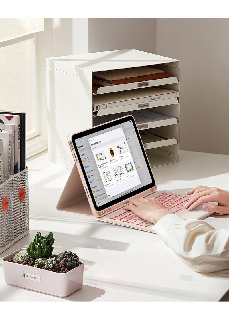 حافظة iPad من الجيل العاشر مع لوحة مفاتيح بإضاءة خلفية 7 ألوان ولوحة تتبع متعددة اللمس وحامل قابل للطي مع حامل قلم وقناتين لاسلكيتين لجهاز iPad (A16) الجيل الحادي عشر والعاشر (2025 2022) - Image 5
