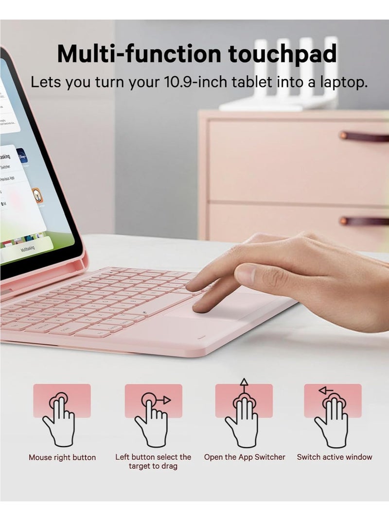 حافظة iPad من الجيل العاشر مع لوحة مفاتيح بإضاءة خلفية 7 ألوان ولوحة تتبع متعددة اللمس وحامل قابل للطي مع حامل قلم وقناتين لاسلكيتين لجهاز iPad (A16) الجيل الحادي عشر والعاشر (2025 2022) - Image 2