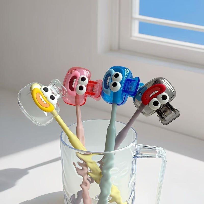 4 Pack Smiling Face Toothbrush Cover Set Durable Washable Travel Essential - Image 1