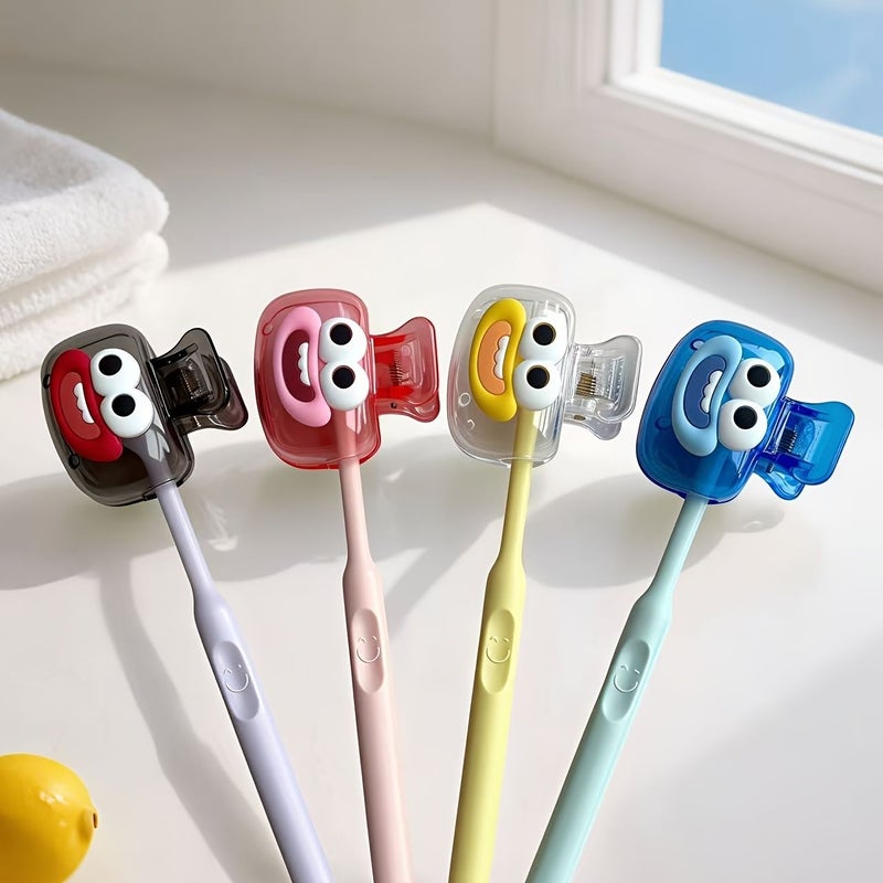 4 Pack Smiling Face Toothbrush Cover Set Durable Washable Travel Essential - Image 3