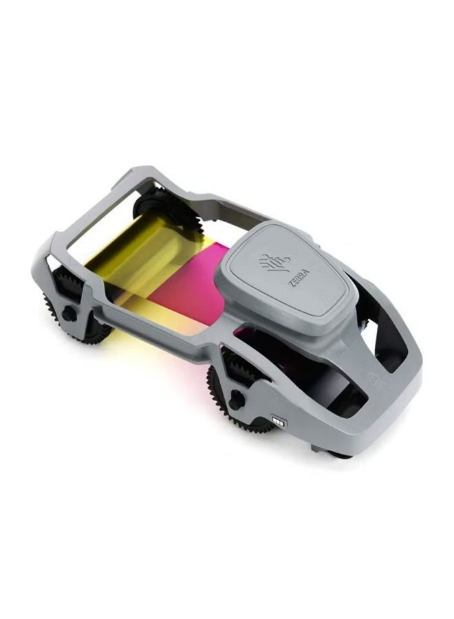 Zebra 800300-250EM Printer Ribbon, Full-Color Printing, 200 Prints Per Roll, Protective Overlay, Monochrome Black Panel, Gray | 800300-250EM - Image 1