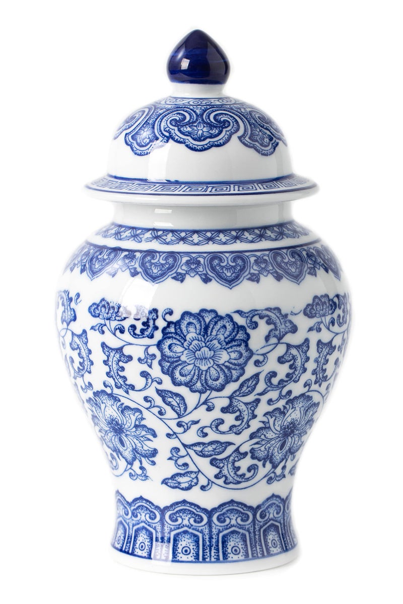 KuJaRen الأزرق والأبيض جرة جرة سيراميك chinoiserie الجرار الزخرفية للمكتب المنزلي زهرة المزهرية PoCelain المزهرية اللامعة لمطاولة غرفة المعيش - Image 1