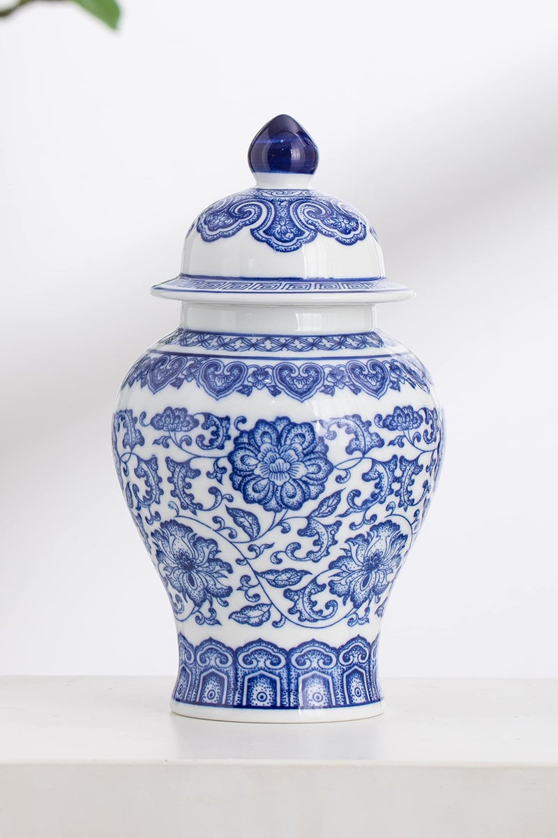KuJaRen الأزرق والأبيض جرة جرة سيراميك chinoiserie الجرار الزخرفية للمكتب المنزلي زهرة المزهرية PoCelain المزهرية اللامعة لمطاولة غرفة المعيش - Image 4