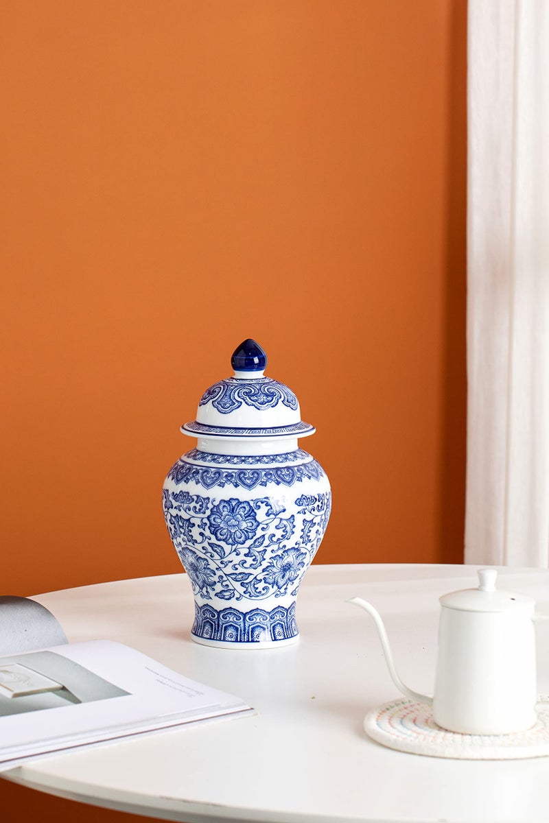 KuJaRen الأزرق والأبيض جرة جرة سيراميك chinoiserie الجرار الزخرفية للمكتب المنزلي زهرة المزهرية PoCelain المزهرية اللامعة لمطاولة غرفة المعيش - Image 3