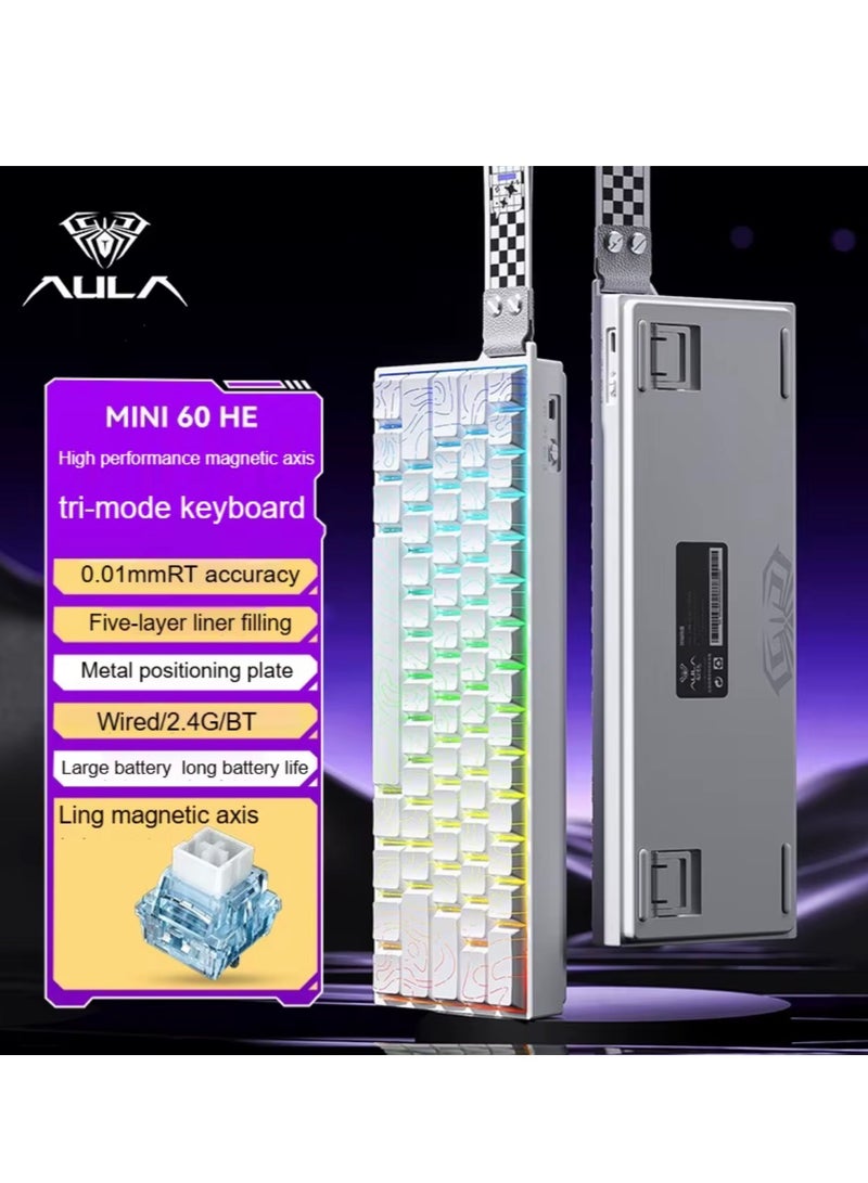 AULA MINI 60HE Magnetic Switch Keyboard Tri-mode  Rapid Trigger 8K Return Esports Gamer Customize RGB Mechanical Gaming Keyboard (Max-White-Ling) - Image 1