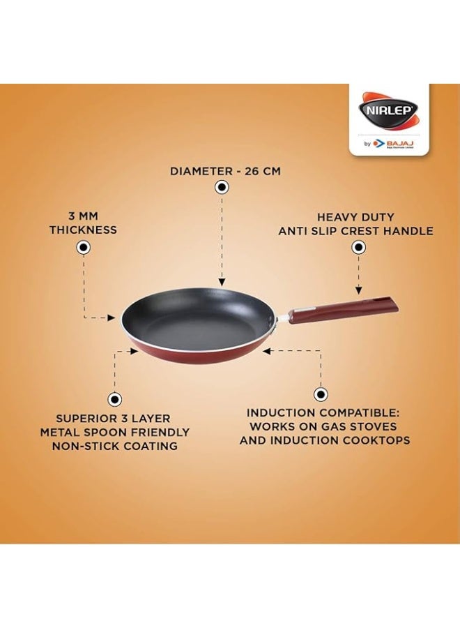 Nirlep by Bajaj Electricals Selec+ J Class | 26 cm Non Stick Induction Fry Pan | 3 mm | with Lid | Maroon - Image 3