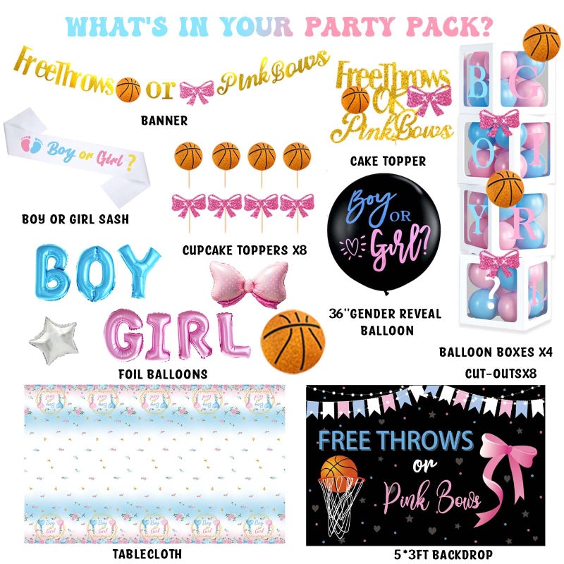 Fiesec Free Throws or Pink Bows Gender Reveal Decorations, Baby Boy or Girl Gender Reveal Decorations, Basketball or Bows Party DÃ©cor Backdrop Balloon Banner Tablecloth Cake Cupcake Topper Box Sash - Image 2