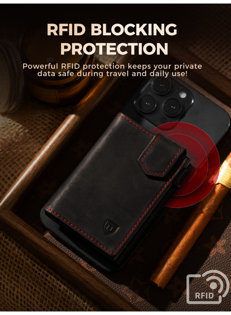 LORZOR Men's RFID Blocking Slim Genuine Leather Wallet, Slim Pop Up Card Holder, Minimalist Front Pocket Magnetic Wallet with XXL Coin Pocket, Perfect Gift for Men - Image 2