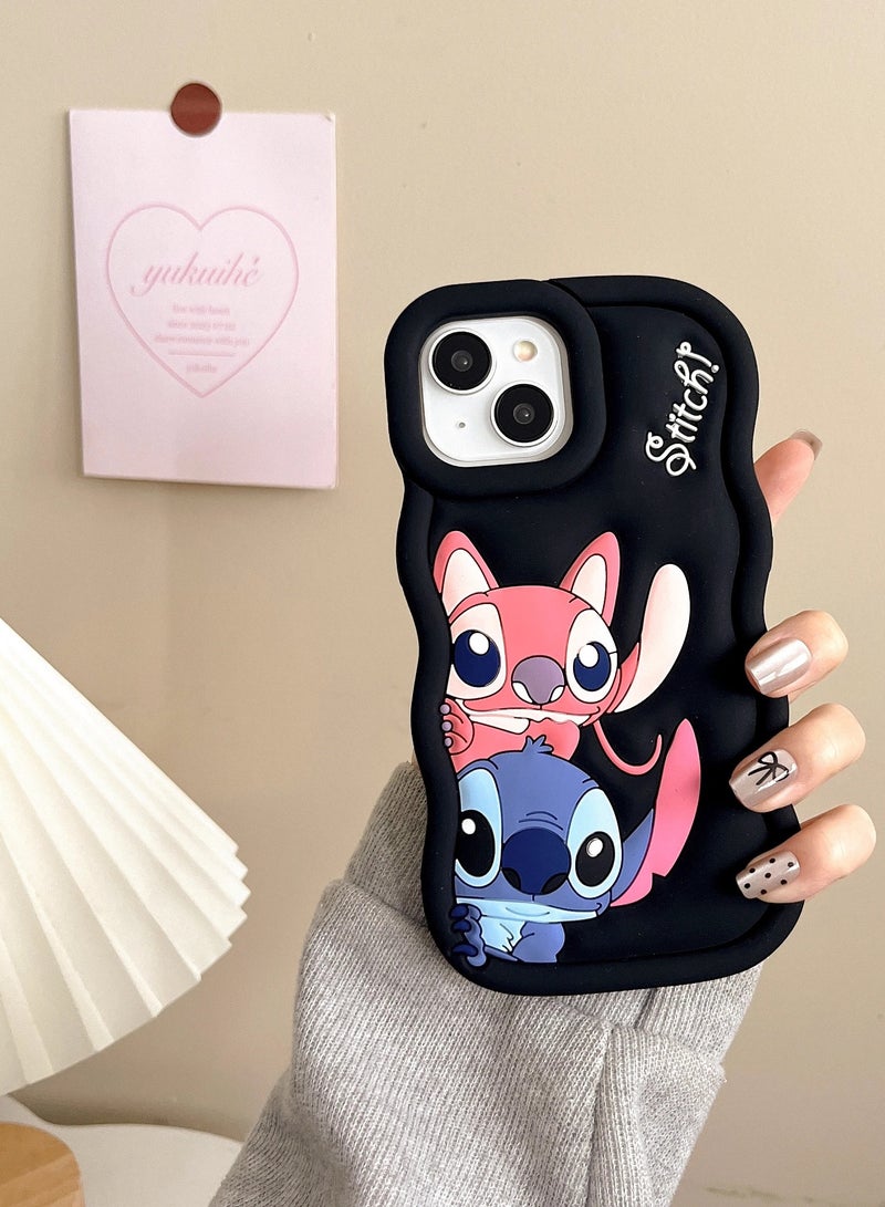 Lilo and Stitch Cartoon 3D Wavy Soft Silicone Phone Case for Iphone 16 (Black) - Image 2