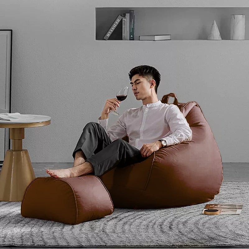 Swiner Swiner 4XL Bean Bag Chair Puff Stool Ready to Use with Beans Faux Leather Brown 4XL  - Image 1