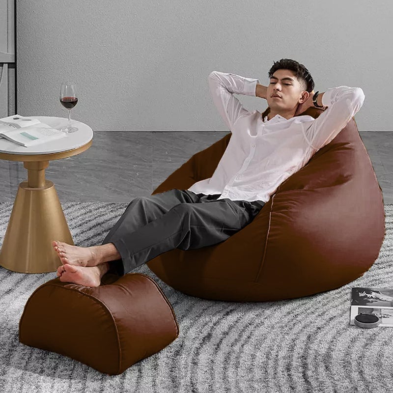 Swiner Swiner 4XL Bean Bag Chair Puff Stool Ready to Use with Beans Faux Leather Brown 4XL  - Image 5
