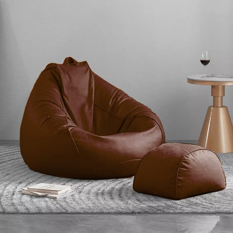 Swiner Swiner 4XL Bean Bag Chair Puff Stool Ready to Use with Beans Faux Leather Brown 4XL  - Image 2