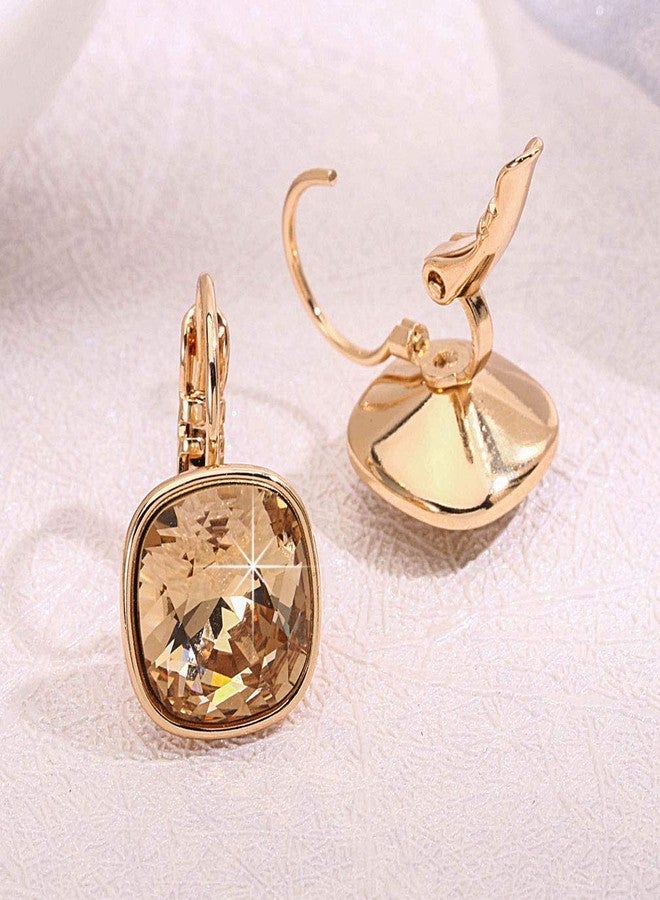 EVEVIC Austrian Crystal Square Cushion Drop Leverback Earrings for Women 14K Rose Gold Plated Hypoallergenic Jewelry (Light Topaz) - Image 5