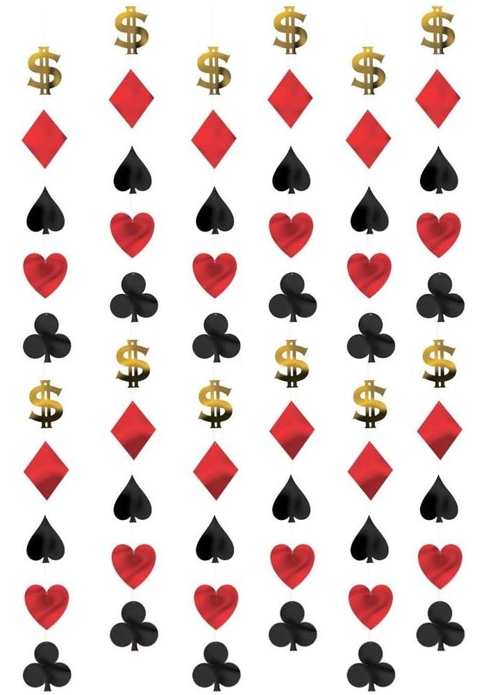 Amscan Casino String Decorations - 6 Pcs Hanging Foil Decorations for Game Nights and Parties