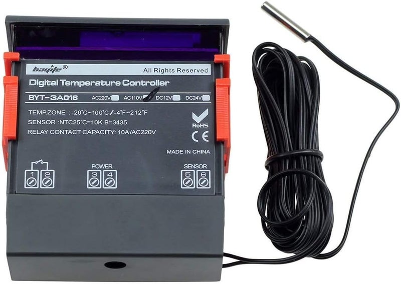 bayite AC 110V Fahrenheit Digital Temperature Controller 10A 1 Relay with NTC 10K Sensor Probe - Image 4