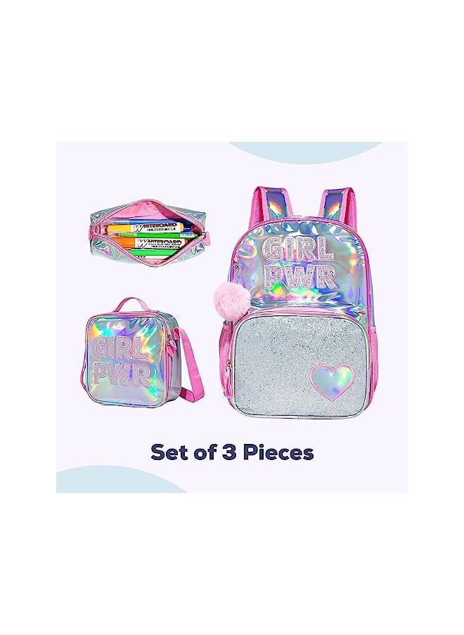 Eazy Kids Eazy Kids-18" School Bag Lunch Bag Pencil Case Set Of 3 Girl Power - Pink  - Image 3