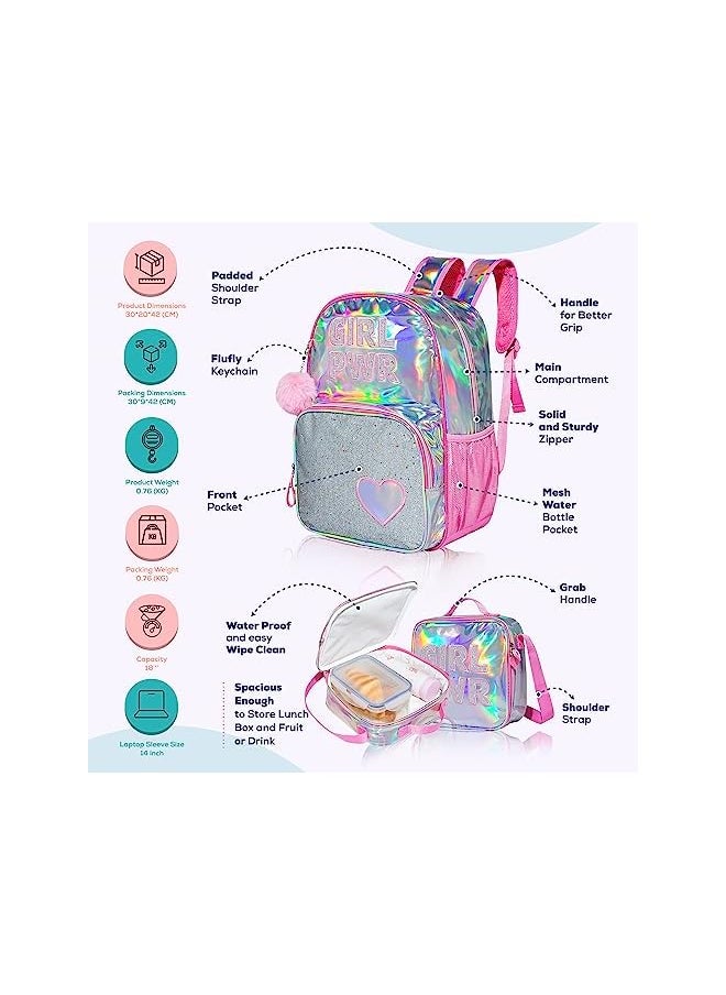 Eazy Kids Eazy Kids-18" School Bag Lunch Bag Pencil Case Set Of 3 Girl Power - Pink  - Image 4