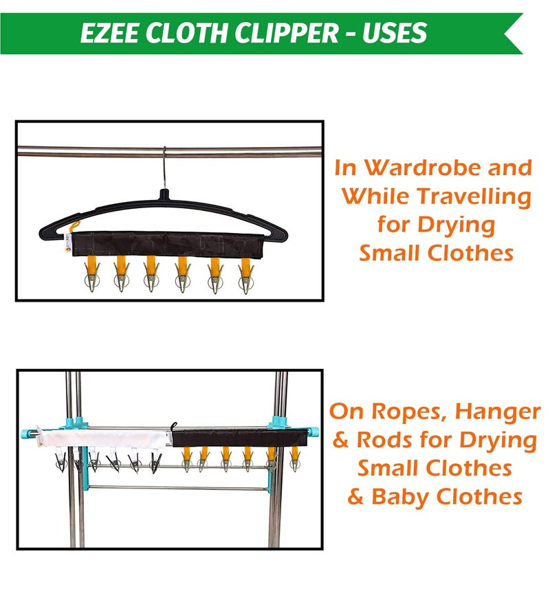 Synergy - 7 Rods - Heavy Duty Stainless Steel Foldable Wall Mount/Mounted Cloth Dryer/Clothes Drying Stand with EZEE Cloth Clipper Combo [SY-CS3-COMBO] - Image 4