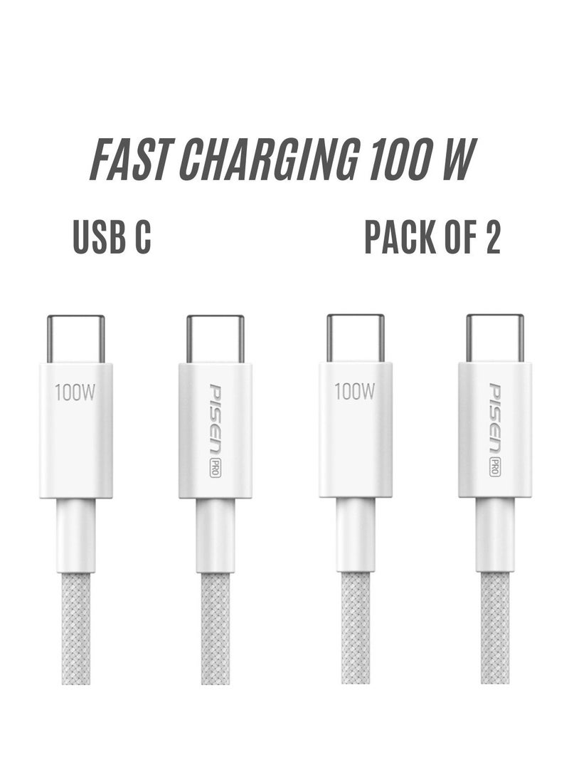 بايزن Pisen USB C to USB C Cable,100W 2-Pack [3.3ft+3.3ft] Fast Charging PD 3A Braided Type C Data Cord for iPhone 16/16 Plus/16 Pro/16 Pro Max/15, MacBook, iPad, Samsung S25/S24/S23/S22 Ultra - Grey - Image 1