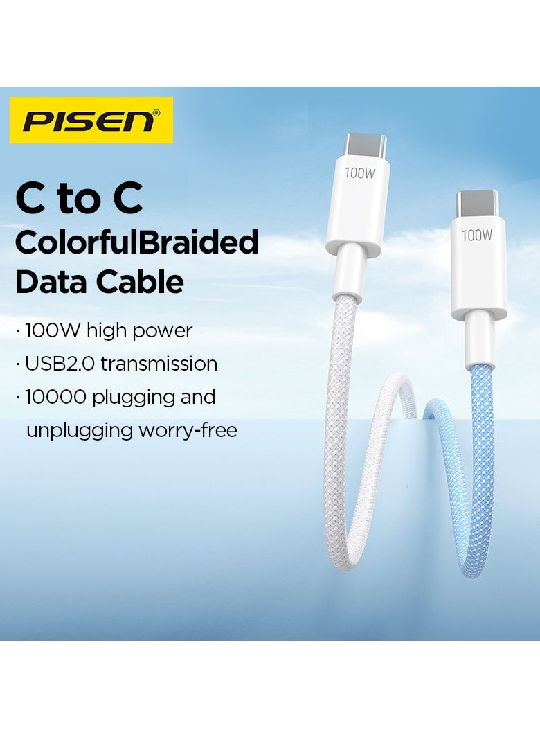 بايزن Pisen USB C to USB C Cable,100W 2-Pack [3.3ft+3.3ft] Fast Charging PD 3A Braided Type C Data Cord for iPhone 16/16 Plus/16 Pro/16 Pro Max/15, MacBook, iPad, Samsung S25/S24/S23/S22 Ultra - Grey - Image 2