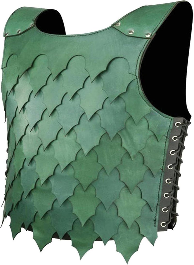 GGOOT Men's Medieval PU Leather Scale Vest | Green Larp Elf Knight Warrior Costume - Medieval Breast Plate LARP Cosplay Halloween Party - Image 1