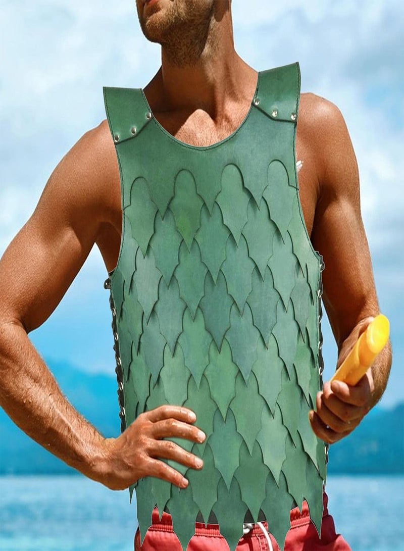 GGOOT Men's Medieval PU Leather Scale Vest | Green Larp Elf Knight Warrior Costume - Medieval Breast Plate LARP Cosplay Halloween Party - Image 2