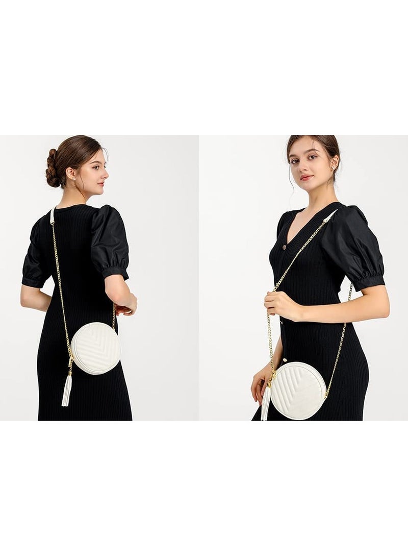 Barakah Crossbody Bags for Women Round Purse Quilted purse, Faux Leather, with Tassel - Image 2