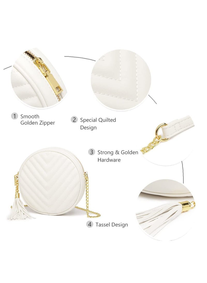 Barakah Crossbody Bags for Women Round Purse Quilted purse, Faux Leather, with Tassel - Image 5