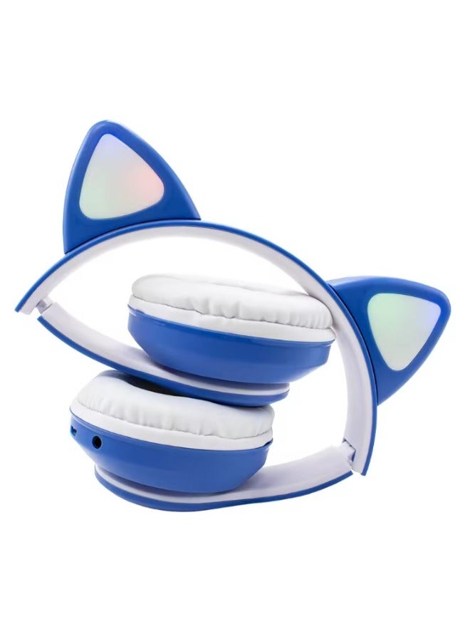 SHOPI Cute Children Headphone Cat Ears Kids Protective Headphones For Children Wireless Headset BLUE  - Image 5