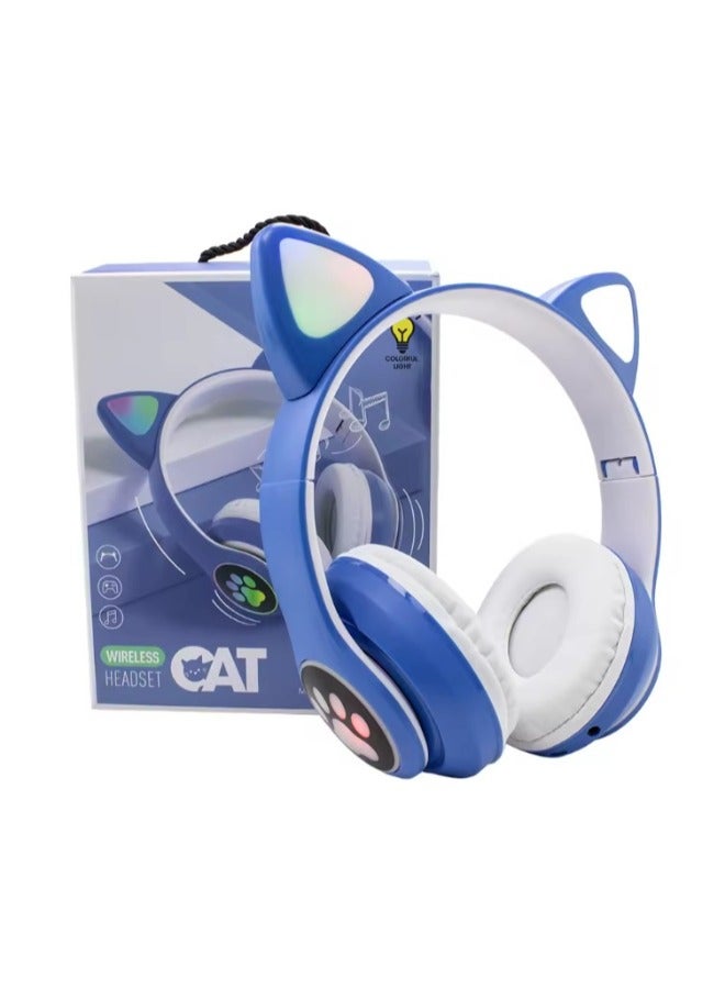 SHOPI Cute Children Headphone Cat Ears Kids Protective Headphones For Children Wireless Headset BLUE  - Image 1