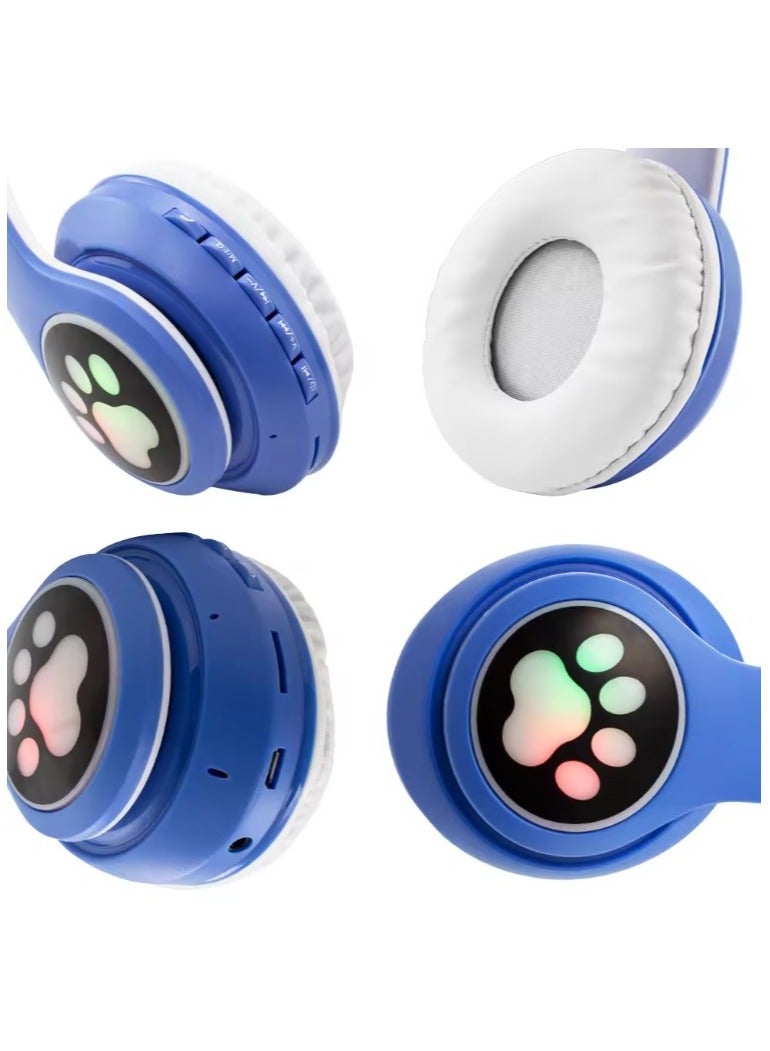 SHOPI Cute Children Headphone Cat Ears Kids Protective Headphones For Children Wireless Headset BLUE  - Image 3
