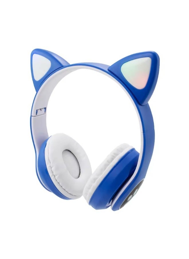 SHOPI Cute Children Headphone Cat Ears Kids Protective Headphones For Children Wireless Headset BLUE  - Image 2