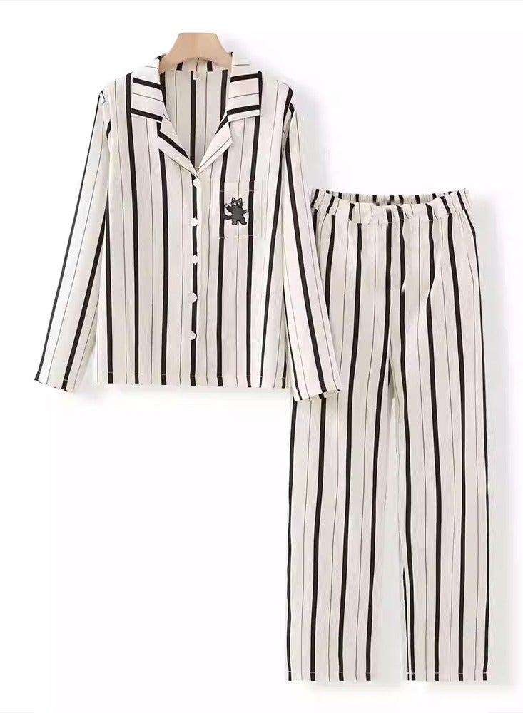 MARGOUN Couples Matching Pajamas Silk Long Sleeve Striped Sleepwear Satin Soft Button Down Loungewear Pjs White XL and Large MG05 - Image 2