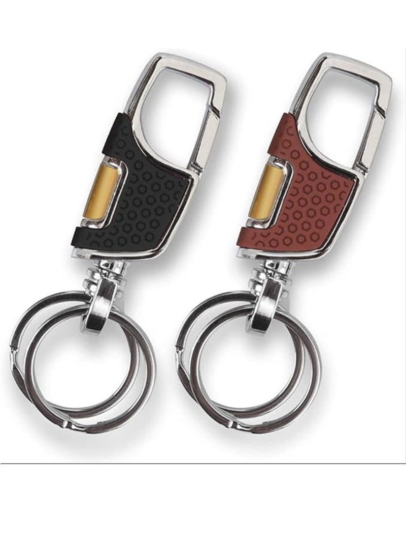 إيروريكس 2 حزمة سلسلة مفاتيح السيارة الثقيلة مع 2 حلقة مفاتيح معدنية حلقة تسلق المفاتيح الأسود والبني - Image 1
