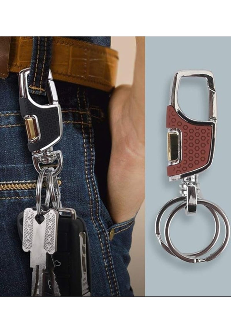 إيروريكس 2 حزمة سلسلة مفاتيح السيارة الثقيلة مع 2 حلقة مفاتيح معدنية حلقة تسلق المفاتيح الأسود والبني - Image 2