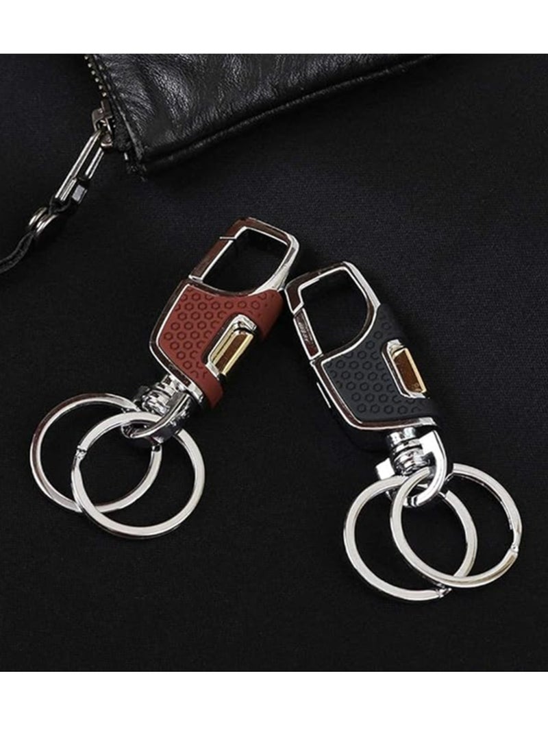 إيروريكس 2 حزمة سلسلة مفاتيح السيارة الثقيلة مع 2 حلقة مفاتيح معدنية حلقة تسلق المفاتيح الأسود والبني - Image 5
