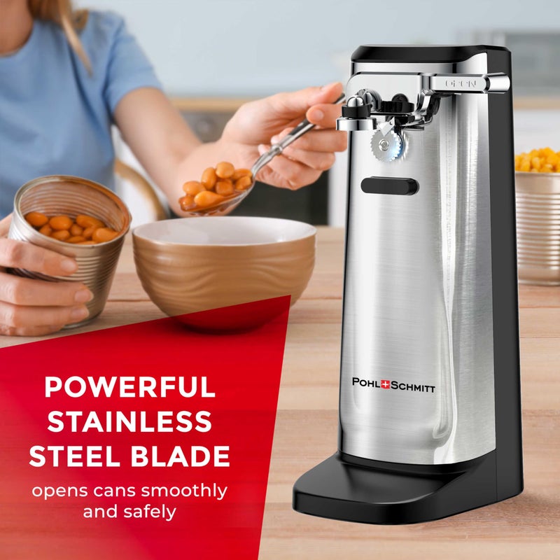 POHL SCHMITT Electric Can Opener Smooth Edge with Knife Sharpener And Bottle Opener - Easy Push Down Lever - All Standard-Size & Pop-Top Cans, Durable Stainless Steel & ABS, Kitchen Accessories - Image 2