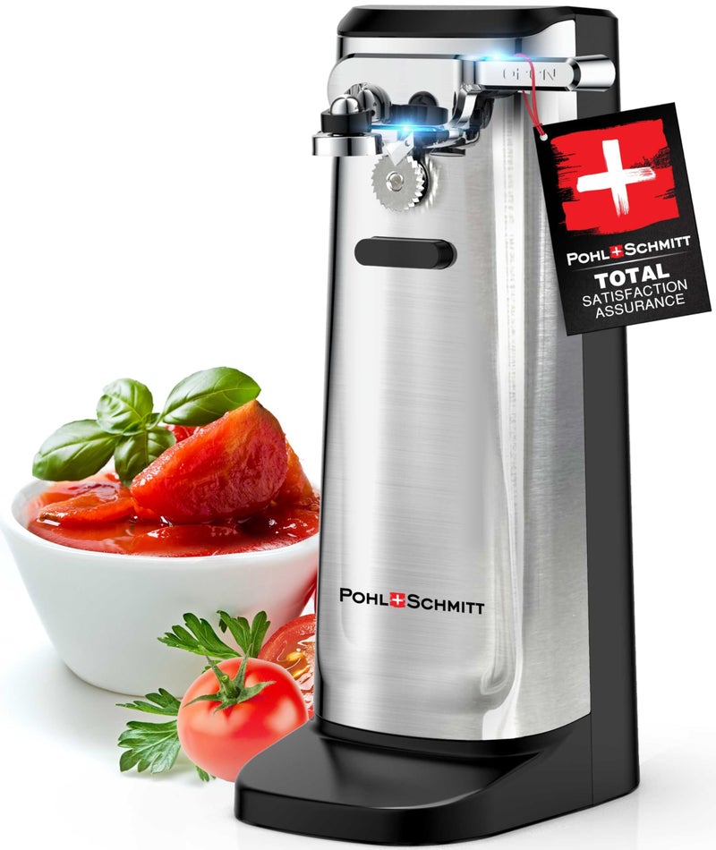POHL SCHMITT Electric Can Opener Smooth Edge with Knife Sharpener And Bottle Opener - Easy Push Down Lever - All Standard-Size & Pop-Top Cans, Durable Stainless Steel & ABS, Kitchen Accessories - Image 1