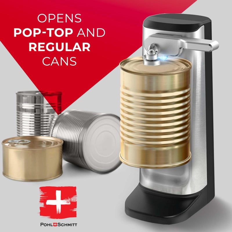POHL SCHMITT Electric Can Opener Smooth Edge with Knife Sharpener And Bottle Opener - Easy Push Down Lever - All Standard-Size & Pop-Top Cans, Durable Stainless Steel & ABS, Kitchen Accessories - Image 3