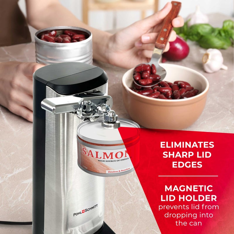 POHL SCHMITT Electric Can Opener Smooth Edge with Knife Sharpener And Bottle Opener - Easy Push Down Lever - All Standard-Size & Pop-Top Cans, Durable Stainless Steel & ABS, Kitchen Accessories - Image 4
